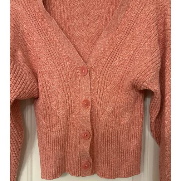 Express Rose Pink Cropped Cable Knit Cardigan Sweater New Medium Summer Beachy - Picture 4 of 12